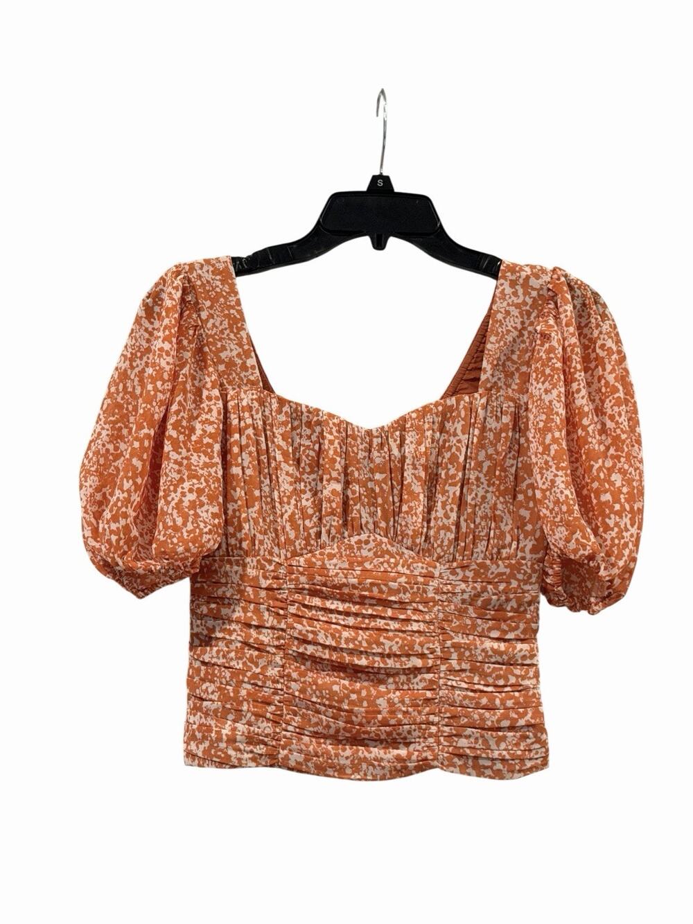 Abercrombie & Fitch Rust Orange Crop Top SZ XS Ruched Puff Sleeve Boho